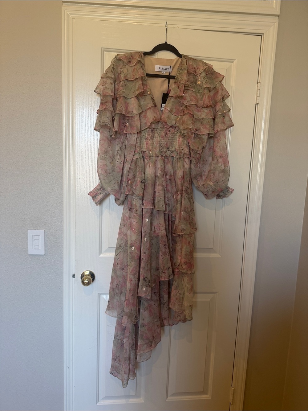 Elliatt Dusty Rose & Sage Floral High-Low Ruffle Dress